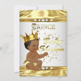 Prince Baby Shower White Gold Foil Ethnic Inbjudningar