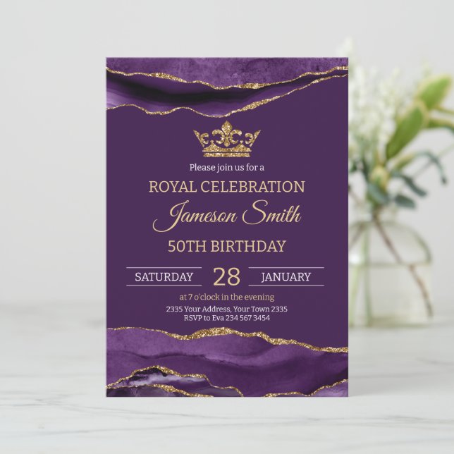 Prince Birthday Royal Purple Gold Inbjudningar (Stående Fram)