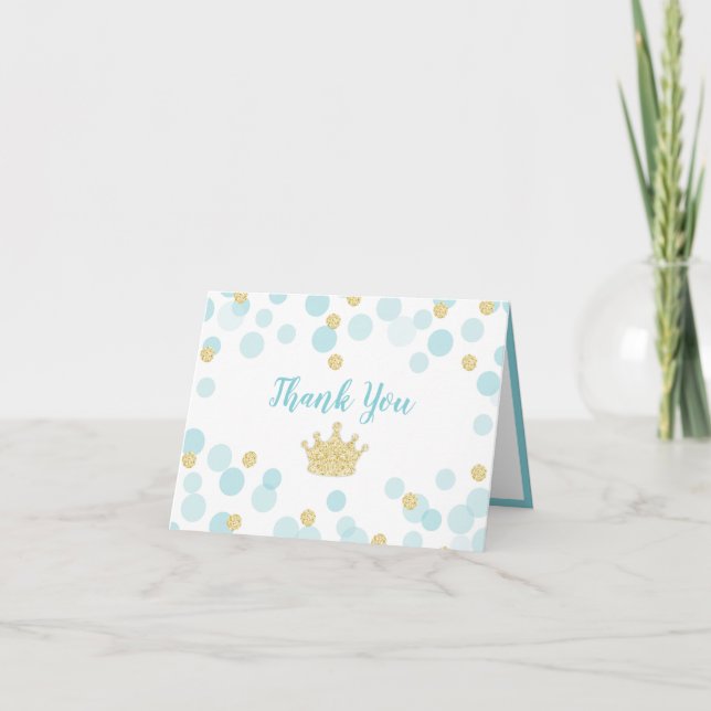 Prince Blue Guld Confetti Baby Shower Tack Kort (Framsida)