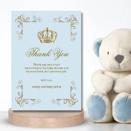 Prince Blue Guld Krona Boy Tack Baby Shower