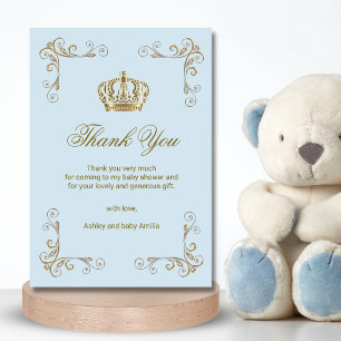 Prince Blue Guld Krona Boy Tack Baby Shower Kort