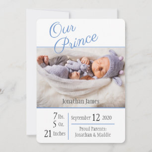 Prince Blue Pojke Elegant Photo Namn Birth Meddelande