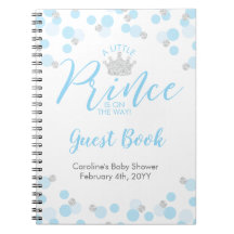 Prince Blue Silver Baby Shower Guest Bok