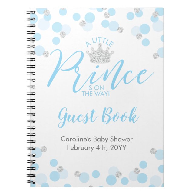 Prince Blue Silver Baby Shower Guest Bok Anteckningsbok (Framsidan)