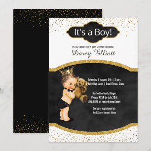 Prince Boy Baby Shower Black Faux Guld Glitter Inbjudningar