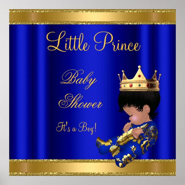 Prince Boy Baby Shower Blue 2 African American Poster (Framsidan)