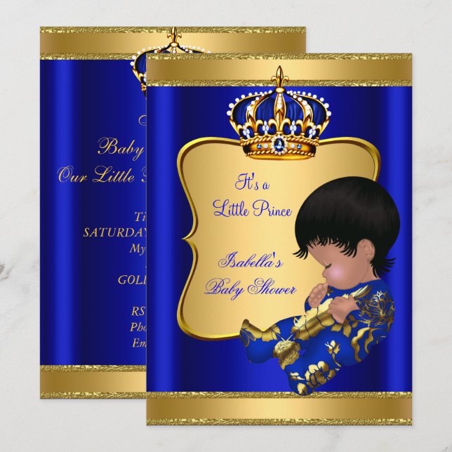 Prince Boy Baby Shower Blue African American Inbjudningar (Fram/baksida)