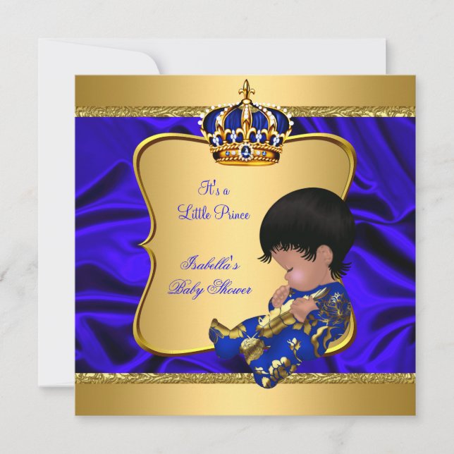Prince Boy Baby Shower Blue African American Silke Inbjudningar (Framsida)