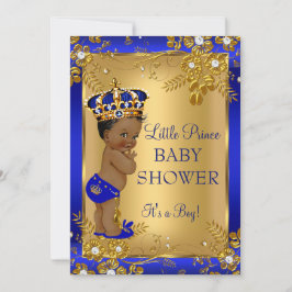 Prince Boy Baby Shower Guld Blue African American Inbjudningar