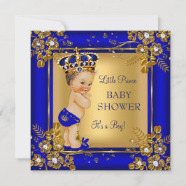 Prince Boy Baby Shower Guld Blue Brunette Inbjudningar