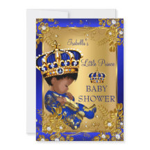 Prince Boy Baby Shower Guld Blue Krona Ethnic