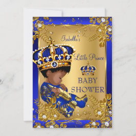 Prince Boy Baby Shower Guld Blue Krona Ethnic Inbjudningar