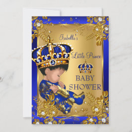 Prince Boy Baby Shower Guld Blue Krona Inbjudningar