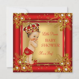 Prince Boy Baby Shower Guld Red Brunette Inbjudningar