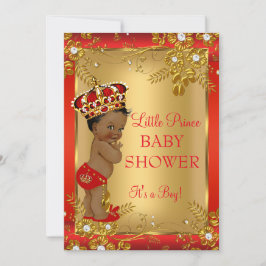 Prince Boy Baby Shower Red Guld African American Inbjudningar