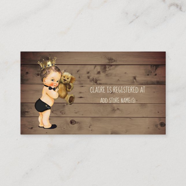 Prince Boy Baby Shower Registry Infoga Rustic Wood Tilläggskort (Framsida)