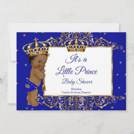 Prince Boy Baby Shower Royal Blue Guld Ethnic 2 Inbjudningar