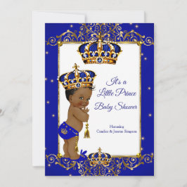 Prince Boy Baby Shower Royal Blue Guld Ethnic Inbjudningar