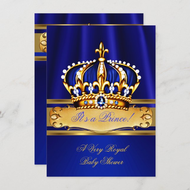 Prince Boy Baby Shower Royal Blue Guld Inbjudningar (Fram/baksida)