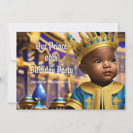 Prince Boy Birthday Blue Guld African Inbjudningar