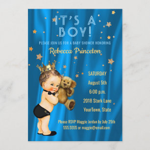 Prince Boy Shower-inbjudan Blue Guld Stars Inbjudningar