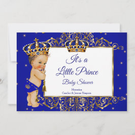 Prince Boy Shower Royal Blue Guld Brunette 2 Inbjudningar