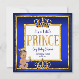 Prince Boy Shower Royal Blue Guld Brunette DK Inbjudningar