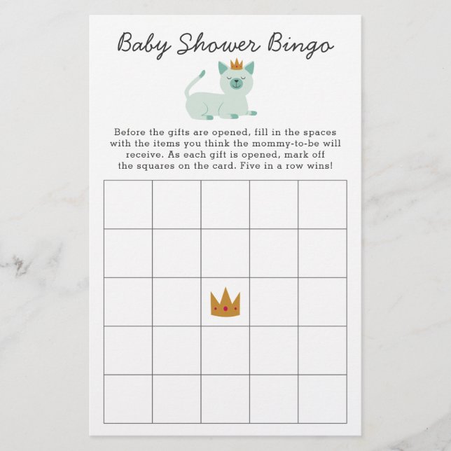 Prince Cat Bingo Baby Shower-spel (Framsida)