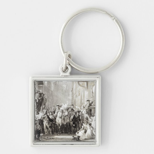 Prince Charles Edward och highlandersna Fyrkantig Silverfärgad Nyckelring (Framsidan)