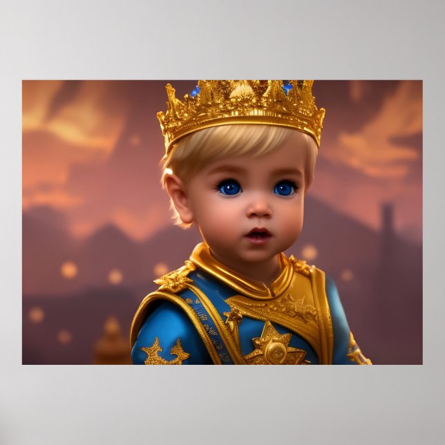 Prince cute baby blonde boy gold crown blue castle poster (Framsidan)