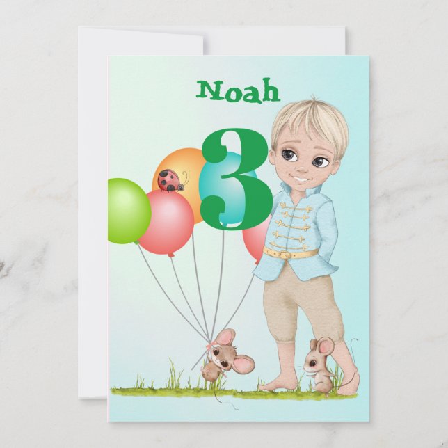 Prince Cute Blue Grönt Mouse Age Birthday Inbjudningar (Baksida)