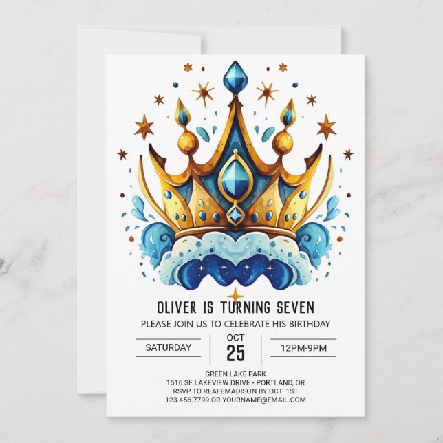 Prince Diamond Birthday Krona Inbjudningar (Framsida)