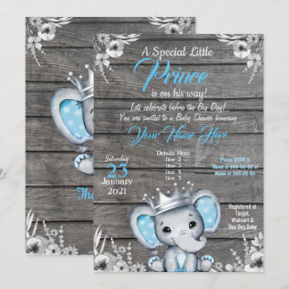 Prince Elephant Baby Shower-inbjudan till Silver B Inbjudningar