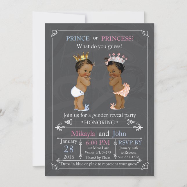 Prince eller Princess Gender Reveal African Americ Inbjudningar (Framsida)