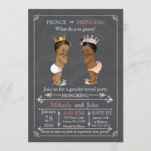 Prince eller Princess Gender Reveal African Americ Inbjudningar