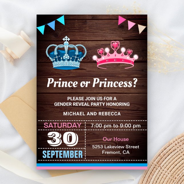 Prince eller Princess Gender Reveal Party Inbjudningar (Skapare uppladdad)
