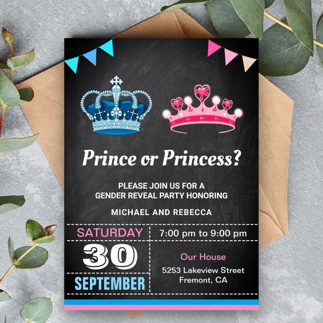 Prince eller Princess Gender Reveal Party Inbjudningar (Skapare uppladdad)