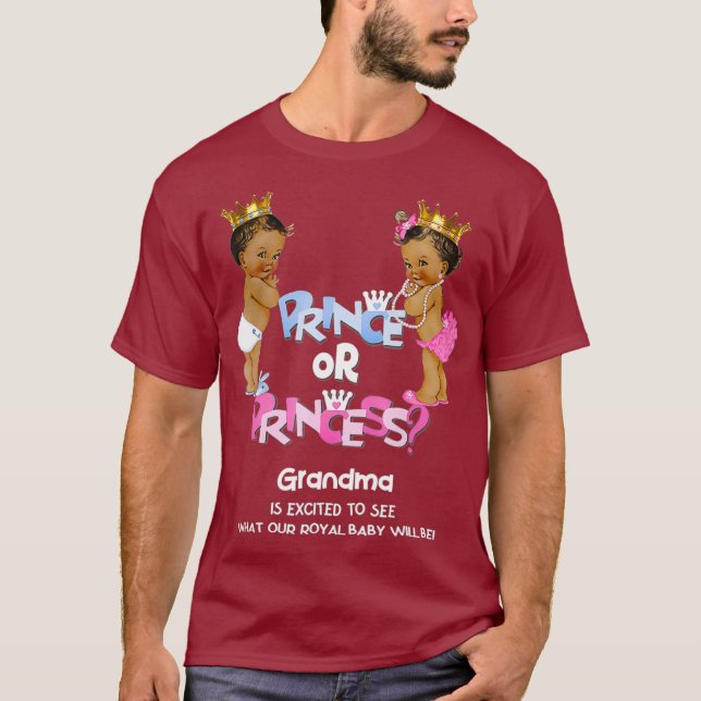 Prince eller Princess Grandma Ethnic Gender Reveal T Shirt (Framsida)