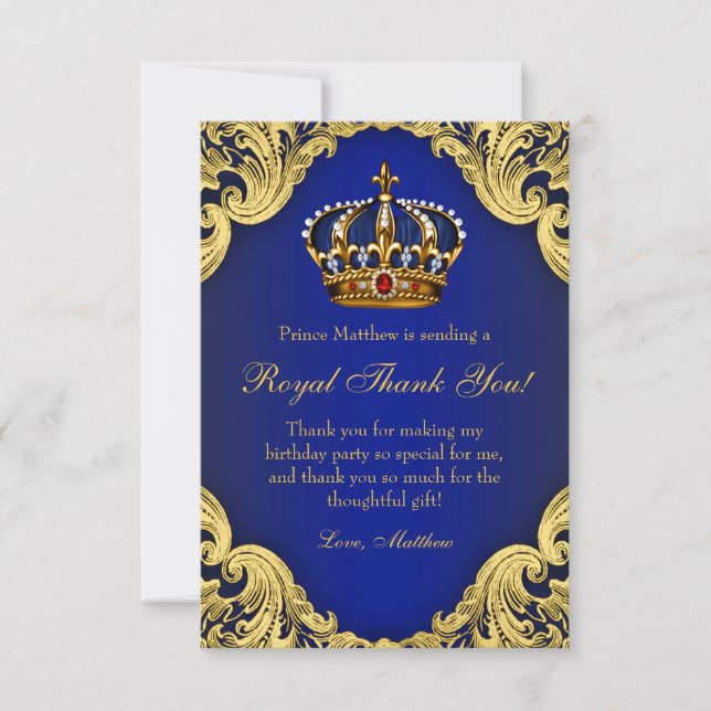 Prince Födelsedagsfest Tack du Cards Royal Krona (Framsida)