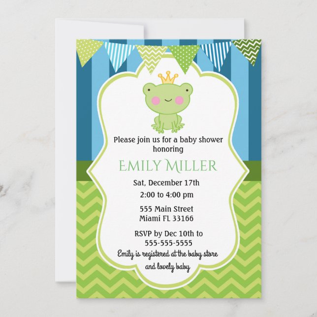 Prince Frog Baby Shower-inbjudan Inbjudningar (Framsida)