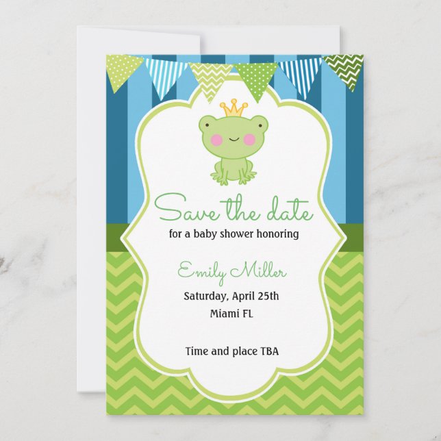 Prince Frog Baby Shower Spara datumet (Framsida)