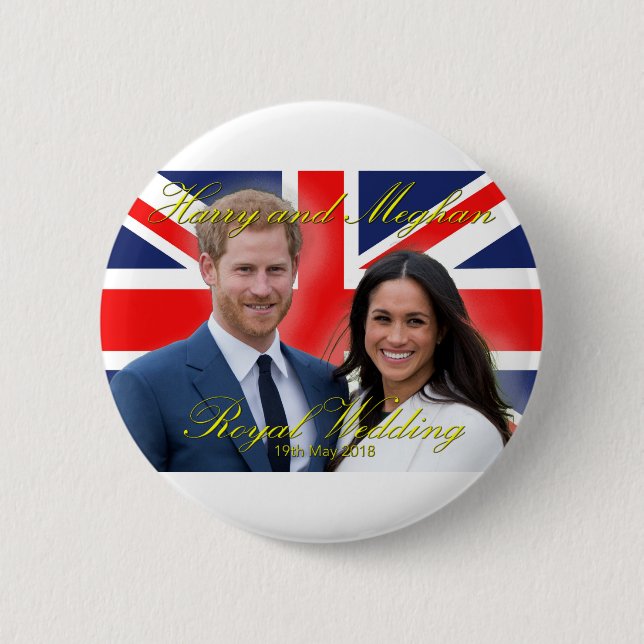 Prince Harry och Meghan Markle Royal Bröllop Knapp (Framsida)