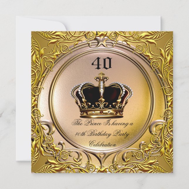 Prince Kung Guld Royal Black Krona Birthday 3a Inbjudningar (Framsida)