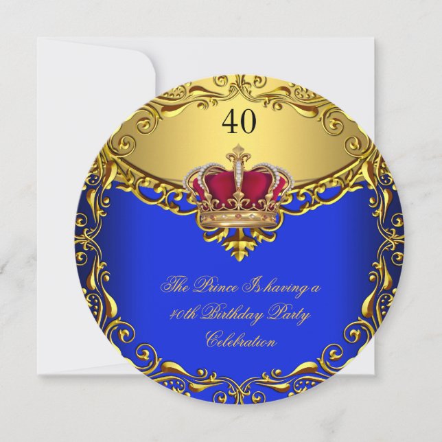 Prince Kung Red Guld Royal Blue Krona Birthday 2R Inbjudningar (Framsida)