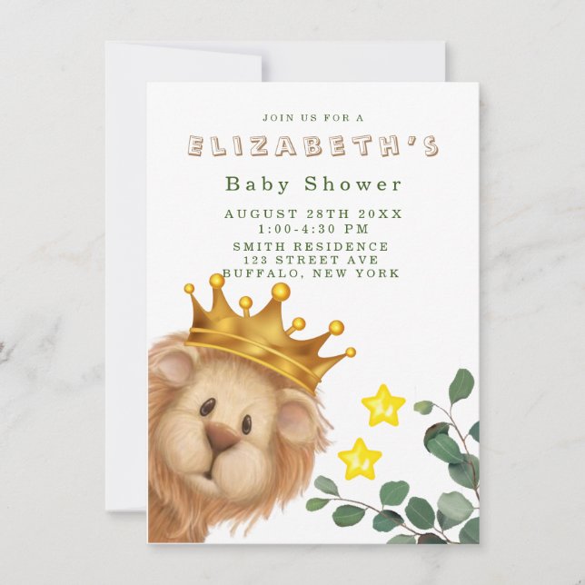 Prince Lejon Golden Krona Boy Baby Shower Inbjudningar (Framsida)