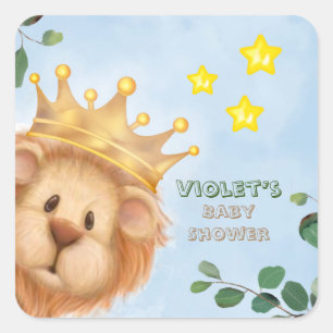 Prince Lejon Golden Krona Eucalyptus Baby Shower Fyrkantigt Klistermärke