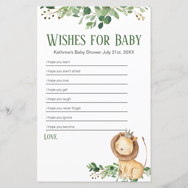 Prince Lejon Grey Blommigt Önskemål för Baby (Framsida)