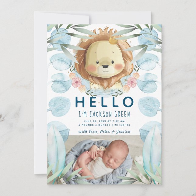 Prince Lejon Illustration Photo Collage Birth Meddelande (Framsida)