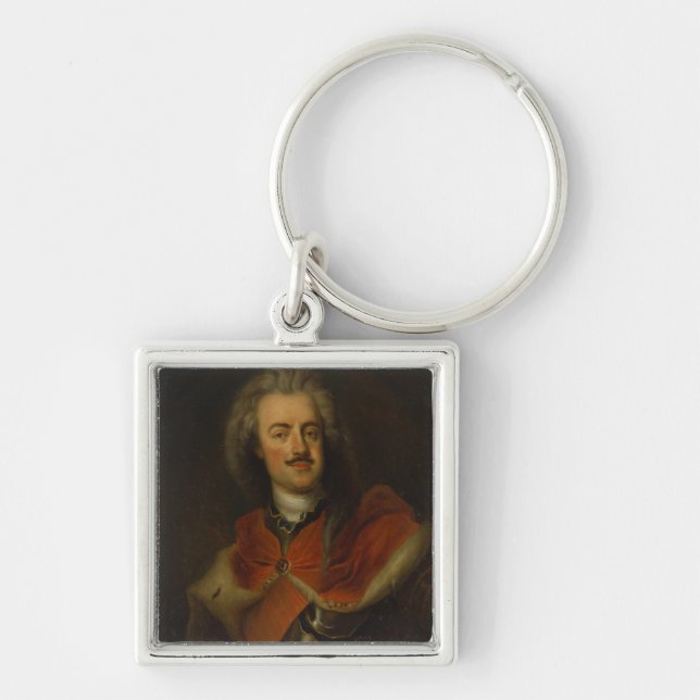 Prince Leopold av Dessau Fyrkantig Silverfärgad Nyckelring (Framsidan)