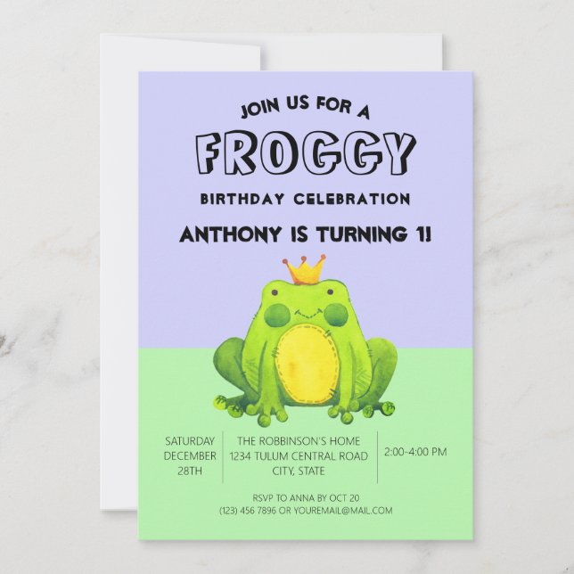 Prince Lila Abstrakt Modern Frog Inbjudningar (Framsida)